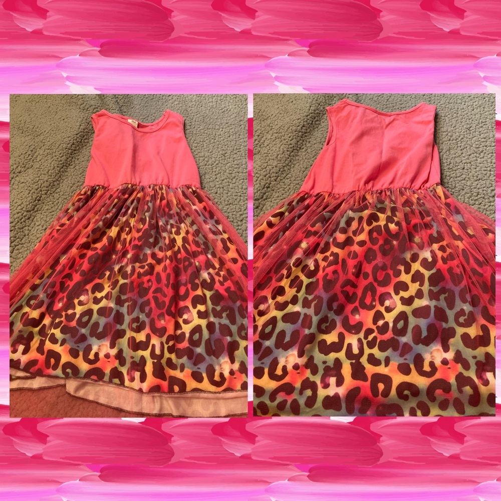 Girls Pink Dress with Multi-colored Leopard Print Size 8